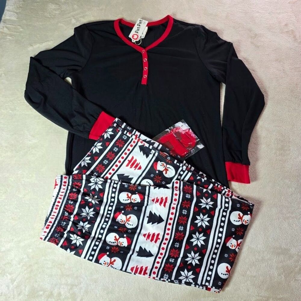 PatPat Small Snowman Pajama Long Sleeve Shirt Straight Leg Sleep Pants w/Socks
